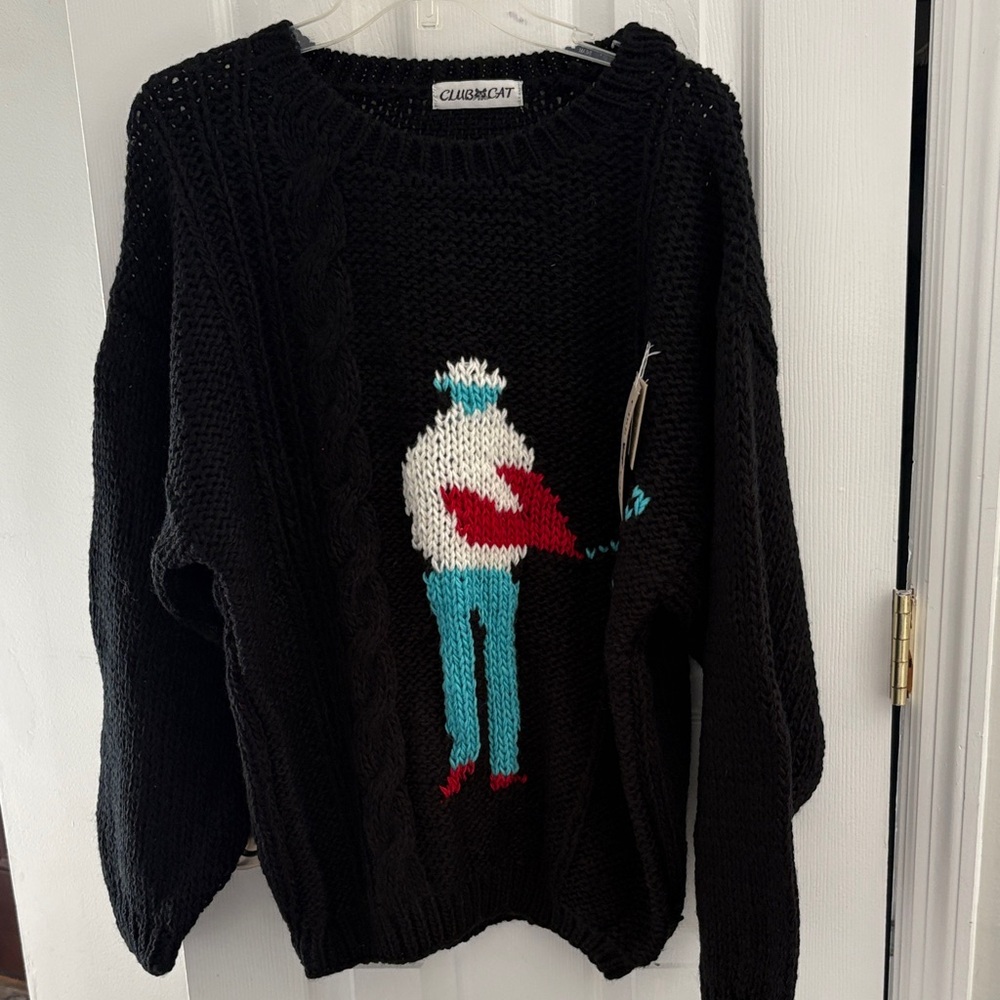 Club Monaco Black Crewneck Sweater with Colorblock Figure